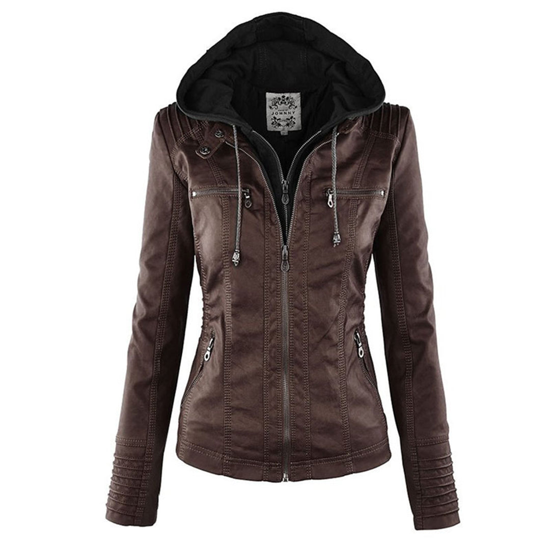 Damen-Moto-Jacke mit abnehmbarer Kapuze