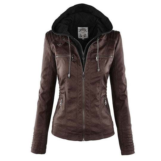 Damen-Moto-Jacke mit abnehmbarer Kapuze