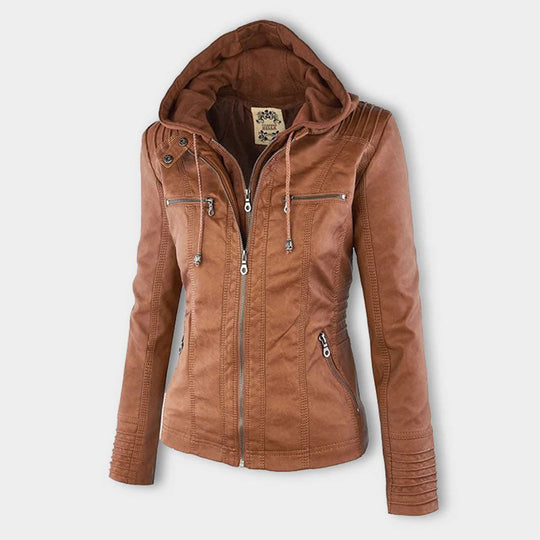 Damen-Moto-Jacke mit abnehmbarer Kapuze