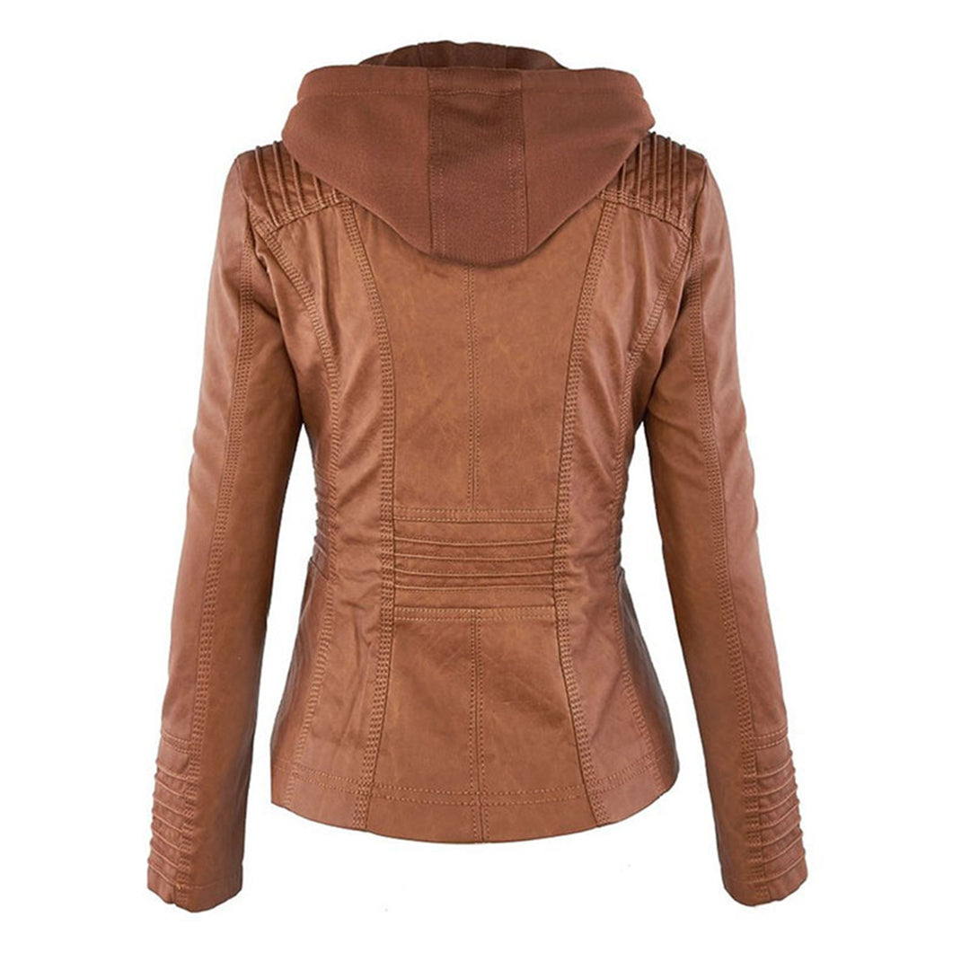 Damen-Moto-Jacke mit abnehmbarer Kapuze