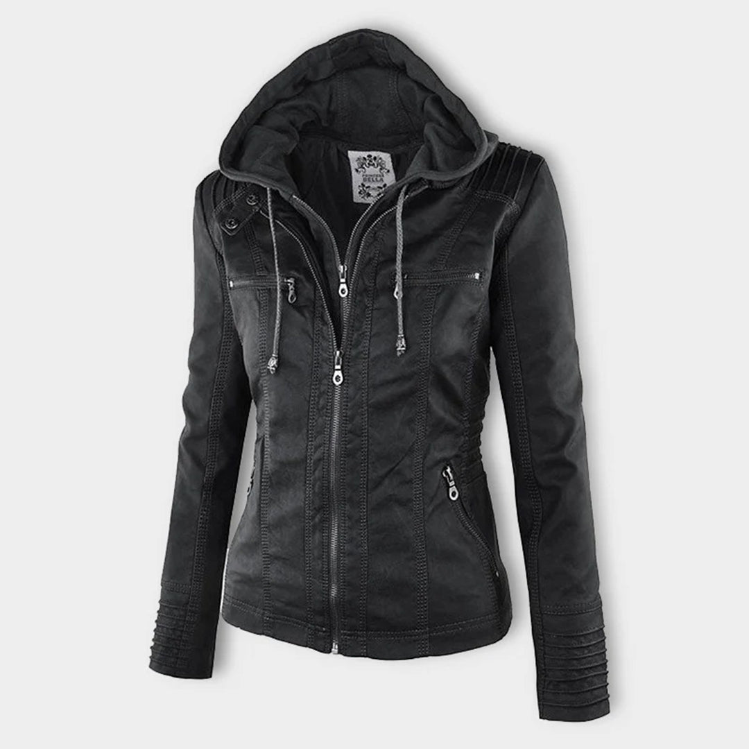 Damen-Moto-Jacke mit abnehmbarer Kapuze