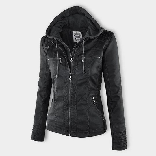 Damen-Moto-Jacke mit abnehmbarer Kapuze