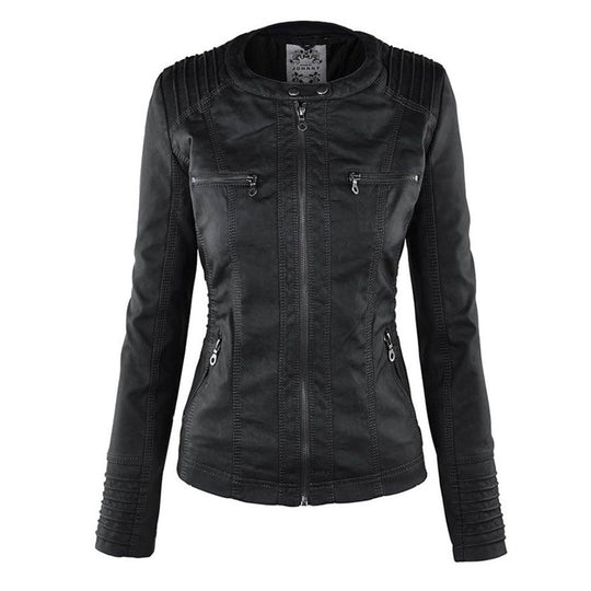 Damen-Moto-Jacke mit abnehmbarer Kapuze