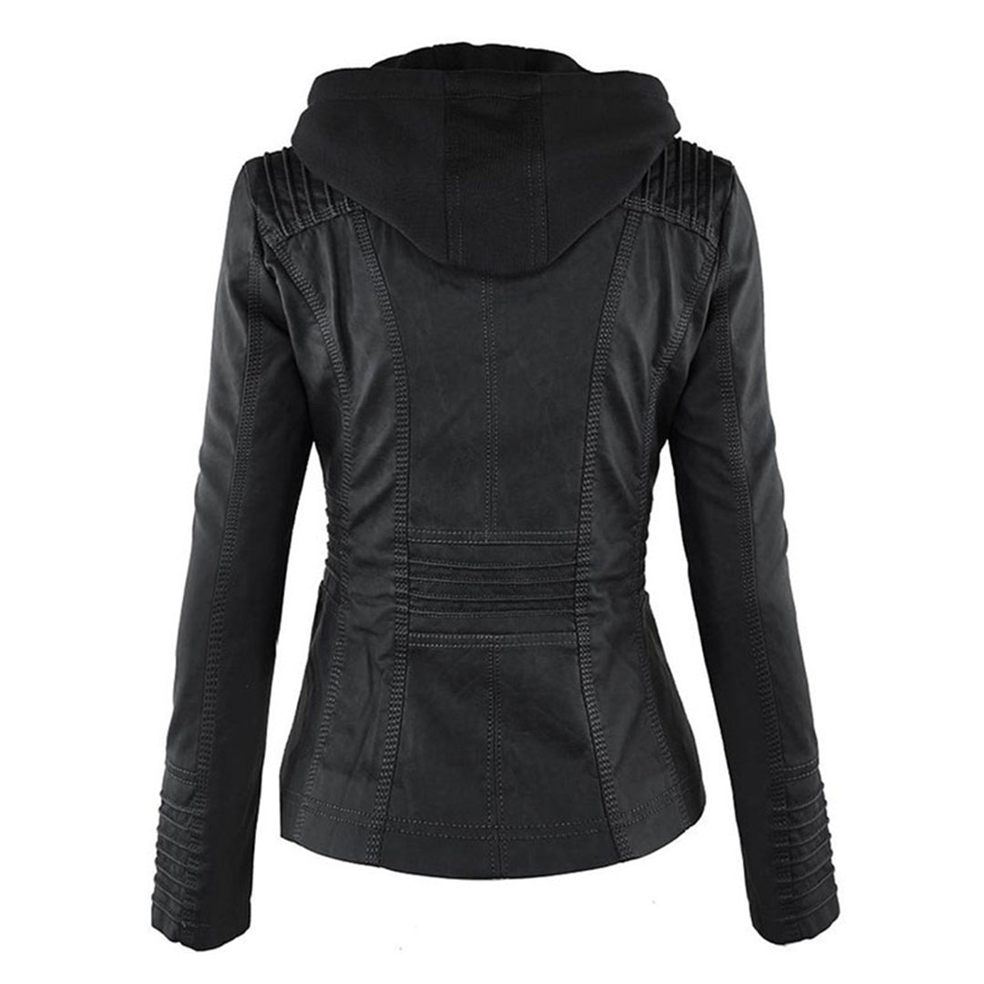 Damen-Moto-Jacke mit abnehmbarer Kapuze