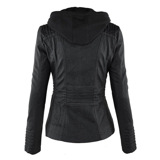 Damen-Moto-Jacke mit abnehmbarer Kapuze