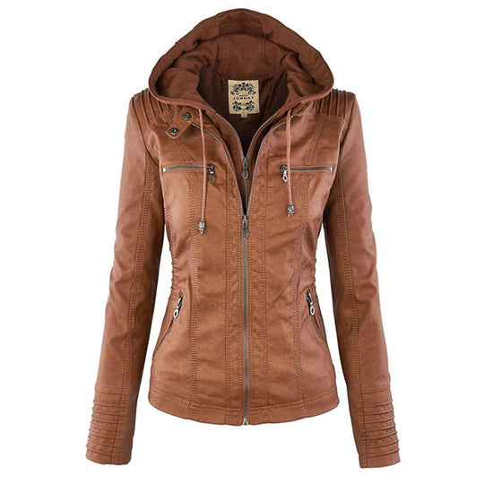 Damen-Moto-Jacke mit abnehmbarer Kapuze