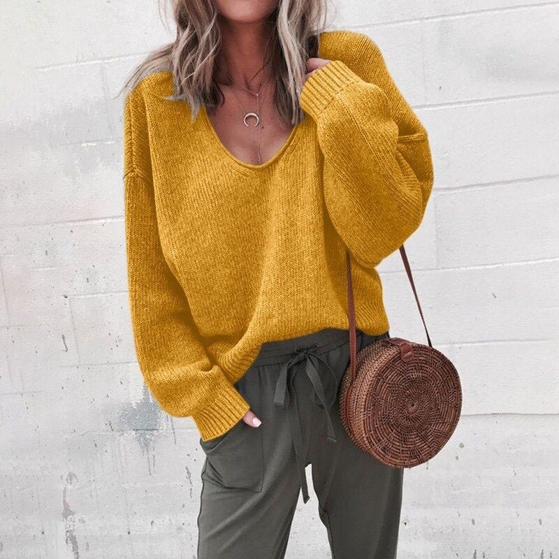 Eleganter Damenpullover | Tiefer V-Ausschnitt