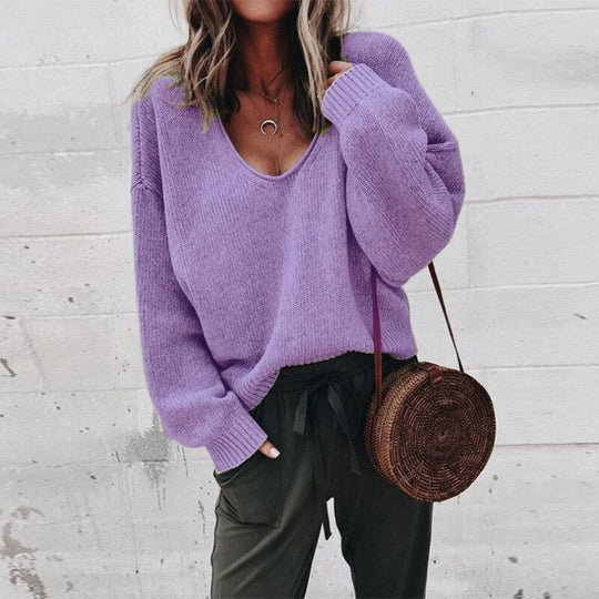 Eleganter Damenpullover | Tiefer V-Ausschnitt