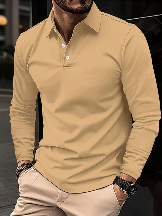 Langärmeliges Herren-Polohemd | Lässig Schlanke Passform Button-Up