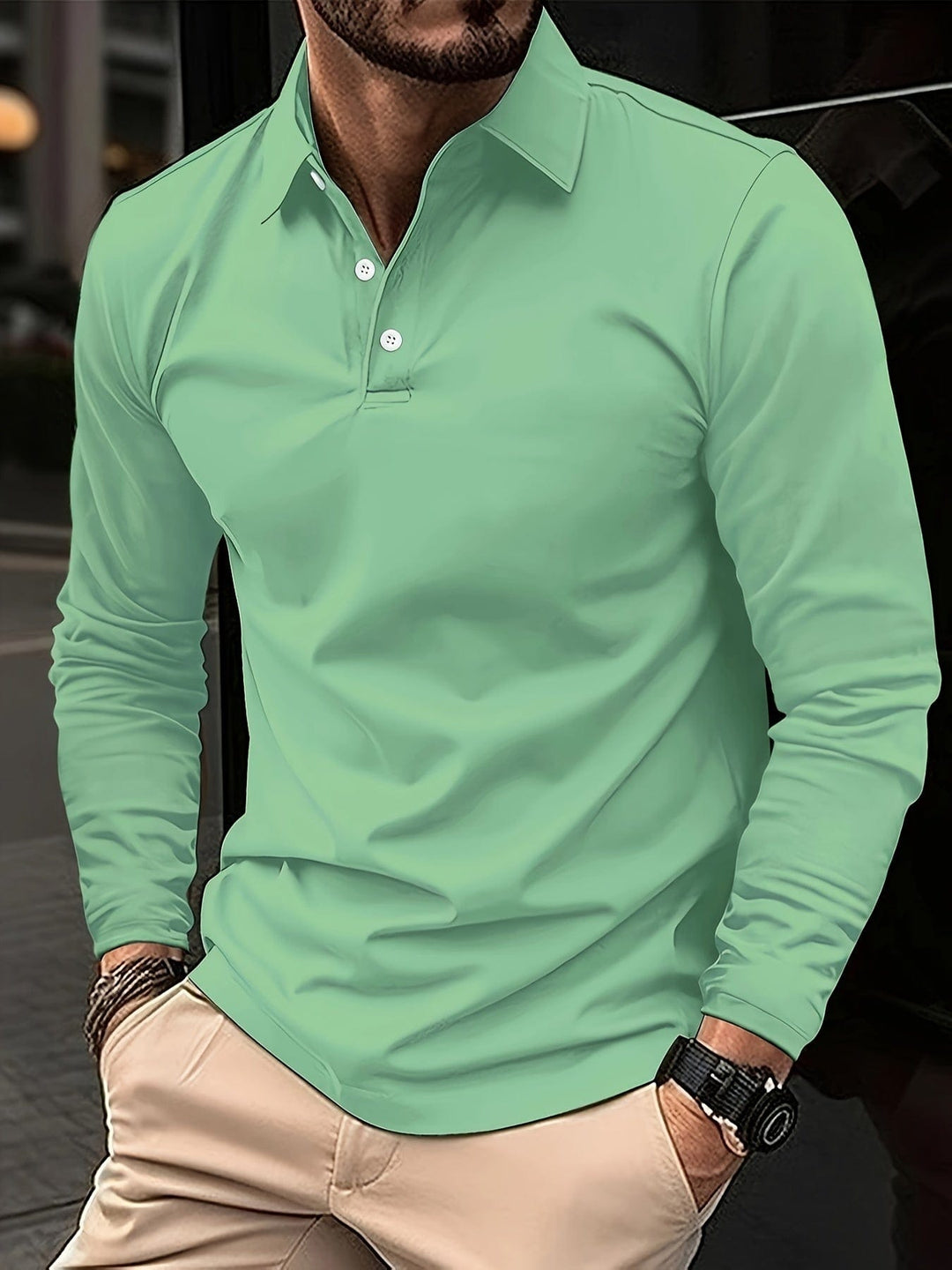 Langärmeliges Herren-Polohemd | Lässig Schlanke Passform Button-Up