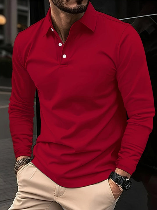 Langärmeliges Herren-Polohemd | Lässig Schlanke Passform Button-Up