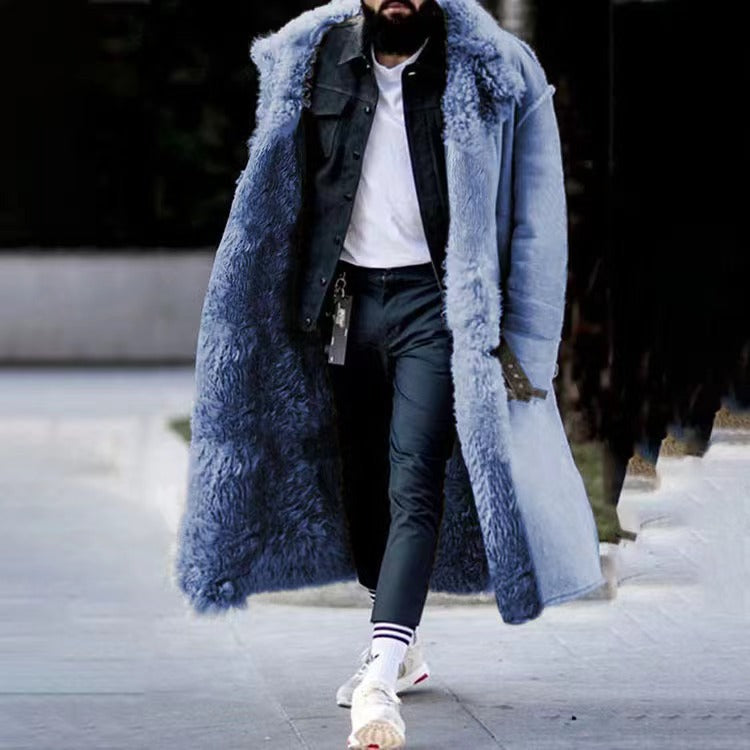 Fell gefüttert Warm Langer Mantel Winterjacke für Herren