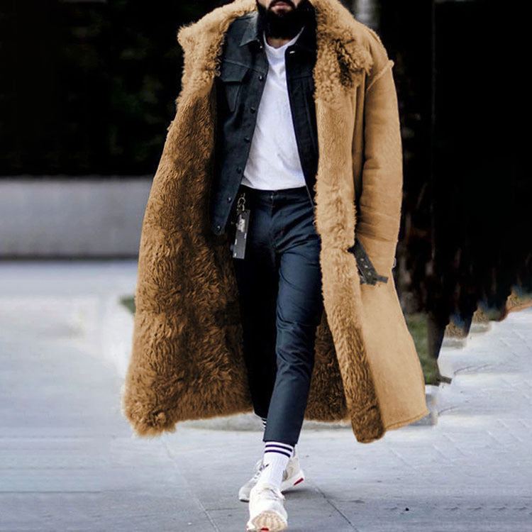Fell gefüttert Warm Langer Mantel Winterjacke für Herren
