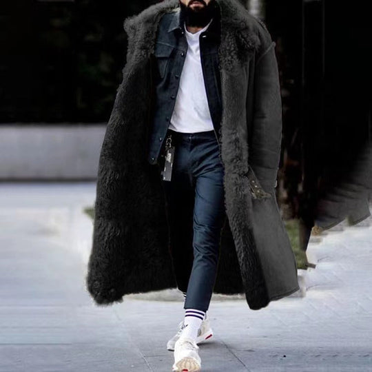 Fell gefüttert Warm Langer Mantel Winterjacke für Herren