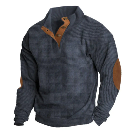 Gerippter Knopf-Herrenpullover | Reverskragen