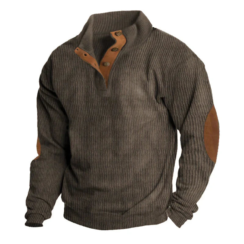Gerippter Knopf-Herrenpullover | Reverskragen