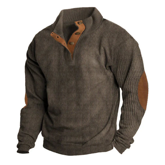 Gerippter Knopf-Herrenpullover | Reverskragen