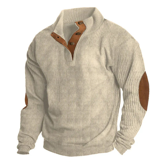 Gerippter Knopf-Herrenpullover | Reverskragen