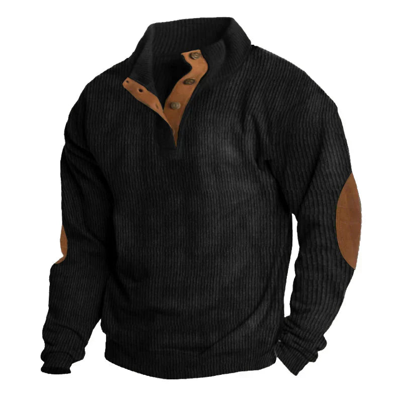 Gerippter Knopf-Herrenpullover | Reverskragen