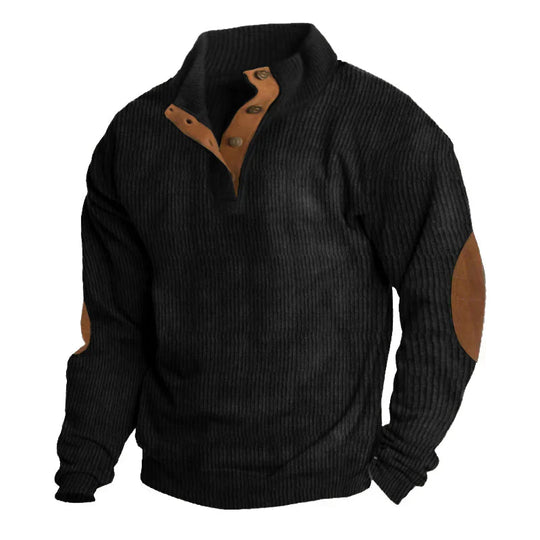 Gerippter Knopf-Herrenpullover | Reverskragen
