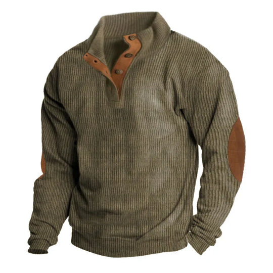 Gerippter Knopf-Herrenpullover | Reverskragen