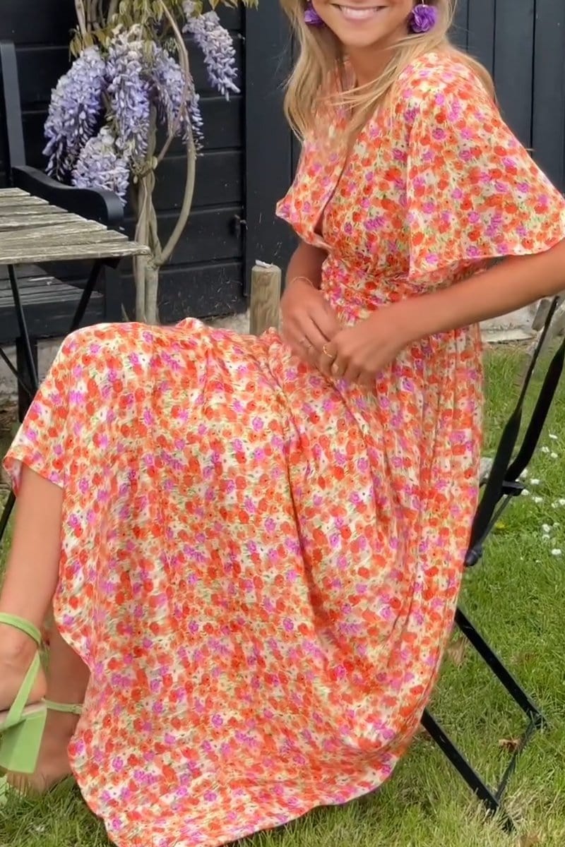 Damen V-Ausschnitt Maxikleid | Blumendruck