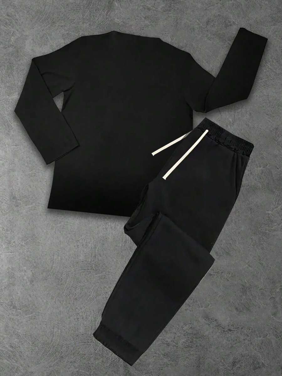 Lässiges Loungewear-Set für Herren | Hemd mit Rundhalsausschnitt und Hose