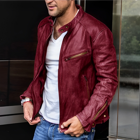 Einfarbige lässige Motorradjacke für Herren | Stehkragen