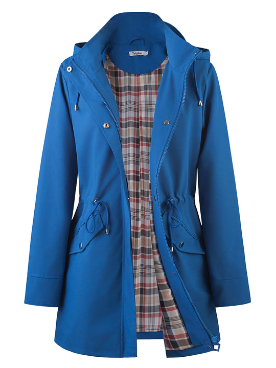 Damen Kapuzen-Trenchcoat | Langer Reißverschlussmantel mit Kordelzug und Taschen für Herbst und Winter