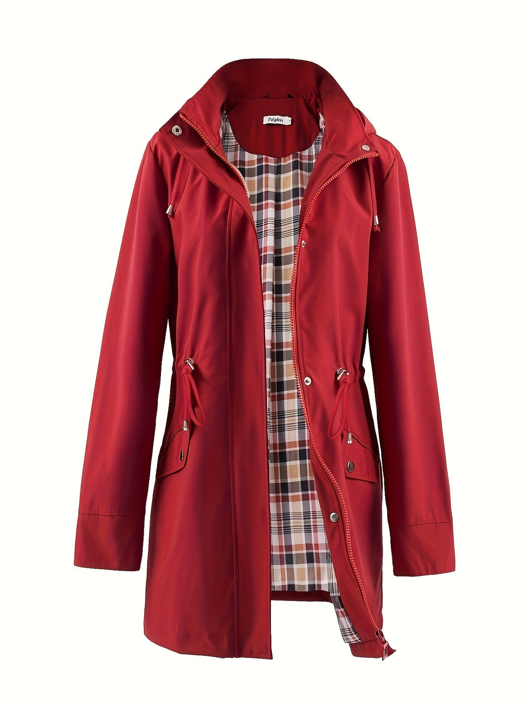 Damen Kapuzen-Trenchcoat | Langer Reißverschlussmantel mit Kordelzug und Taschen für Herbst und Winter