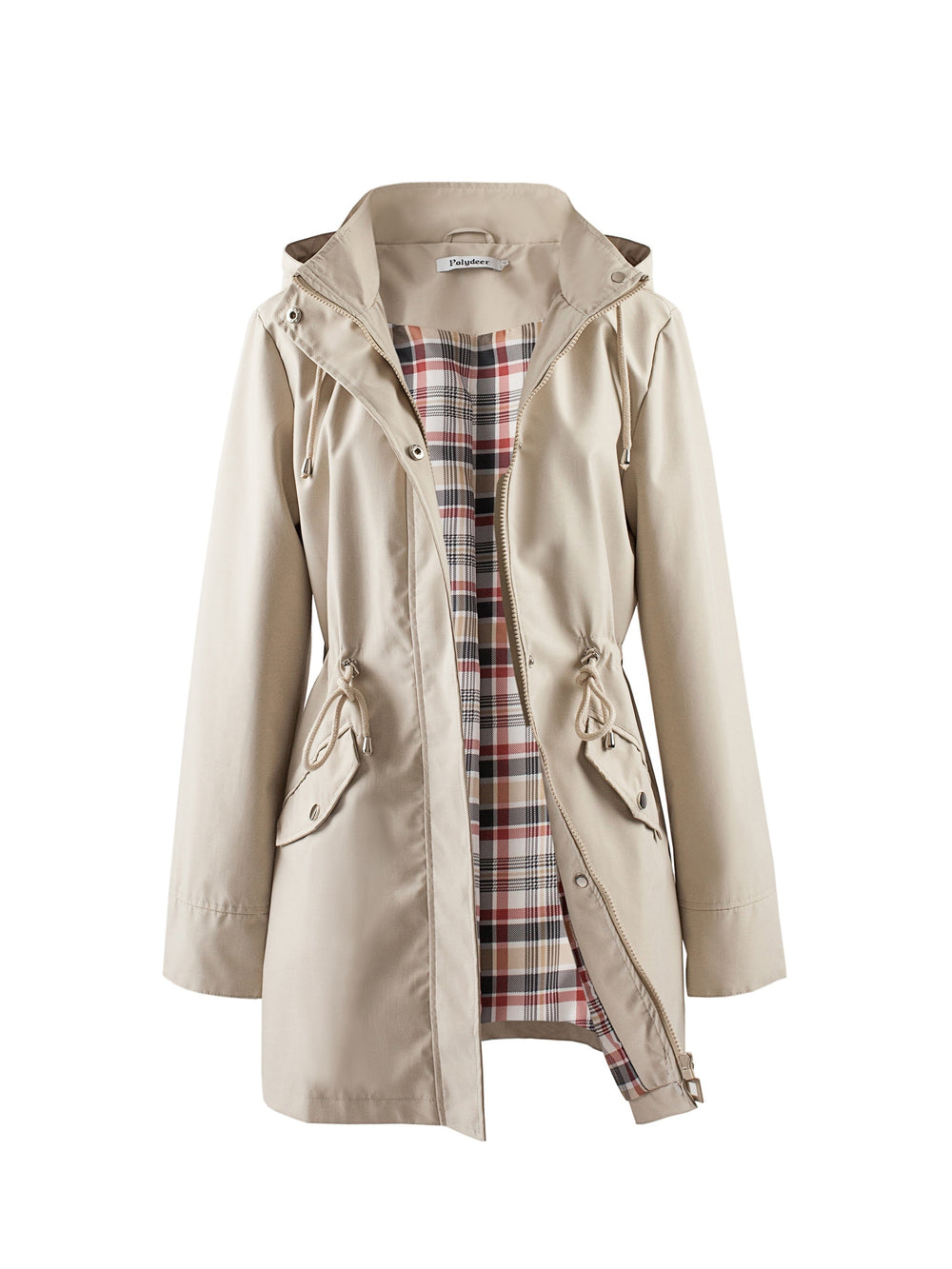 Damen Kapuzen-Trenchcoat | Langer Reißverschlussmantel mit Kordelzug und Taschen für Herbst und Winter