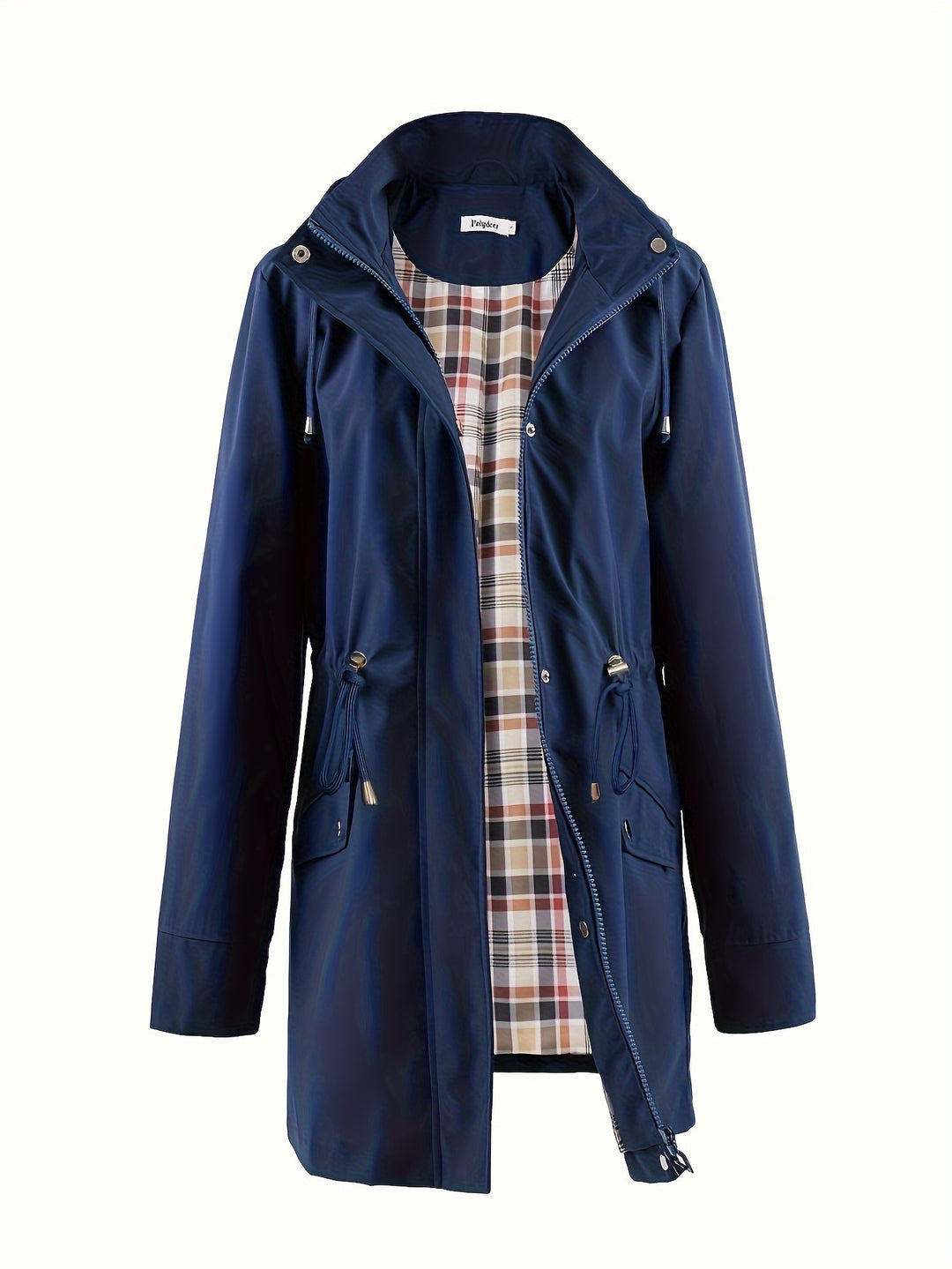 Damen Kapuzen-Trenchcoat | Langer Reißverschlussmantel mit Kordelzug und Taschen für Herbst und Winter