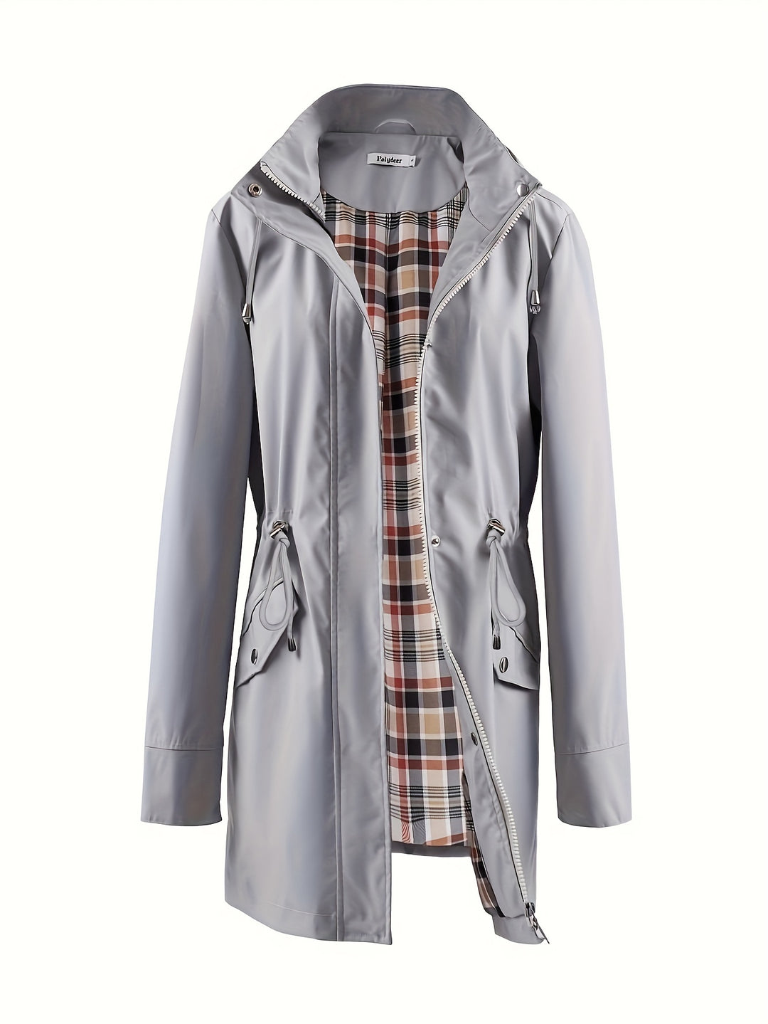 Damen Kapuzen-Trenchcoat | Langer Reißverschlussmantel mit Kordelzug und Taschen für Herbst und Winter