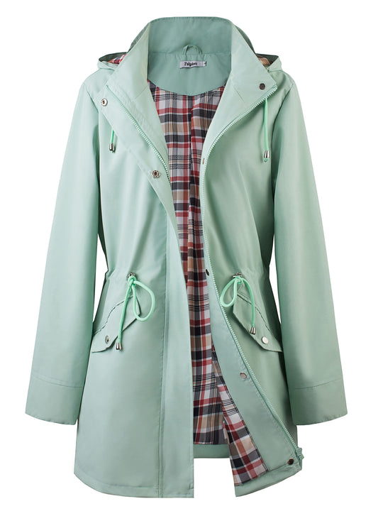 Damen Kapuzen-Trenchcoat | Langer Reißverschlussmantel mit Kordelzug und Taschen für Herbst und Winter