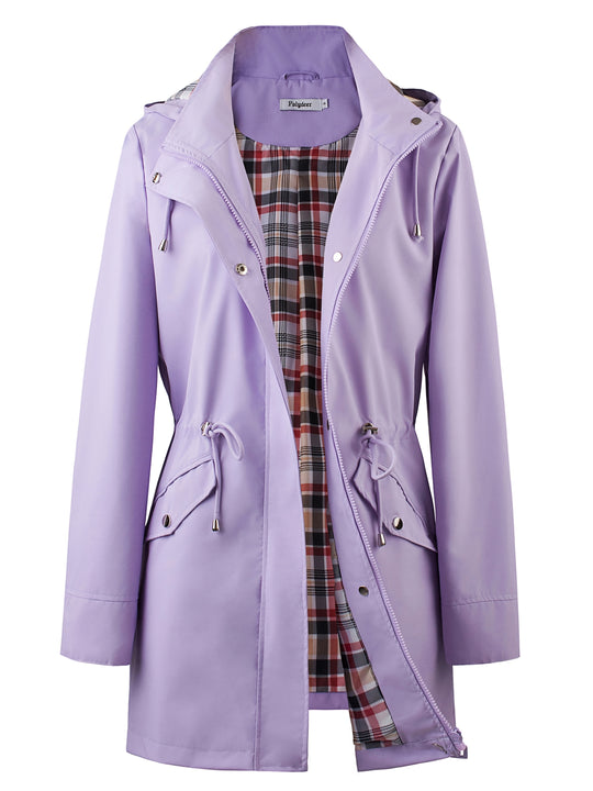 Damen Kapuzen-Trenchcoat | Langer Reißverschlussmantel mit Kordelzug und Taschen für Herbst und Winter