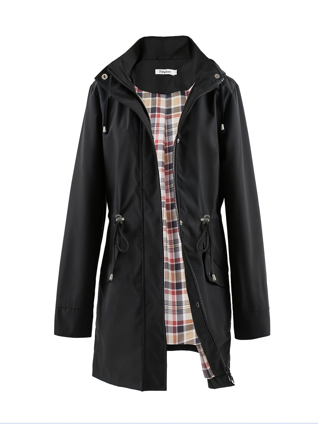 Damen Kapuzen-Trenchcoat | Langer Reißverschlussmantel mit Kordelzug und Taschen für Herbst und Winter