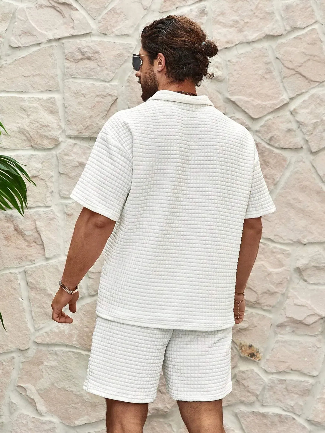 Herren Waffelstrick Kurz Set | Zweiteilig