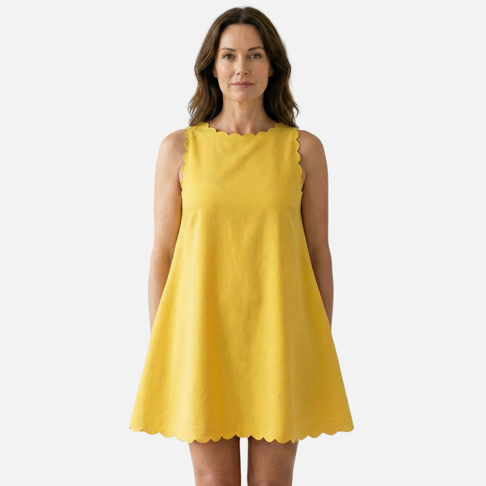 Ärmelloses Baumwoll-Minikleid mit Wellensaum für Damen