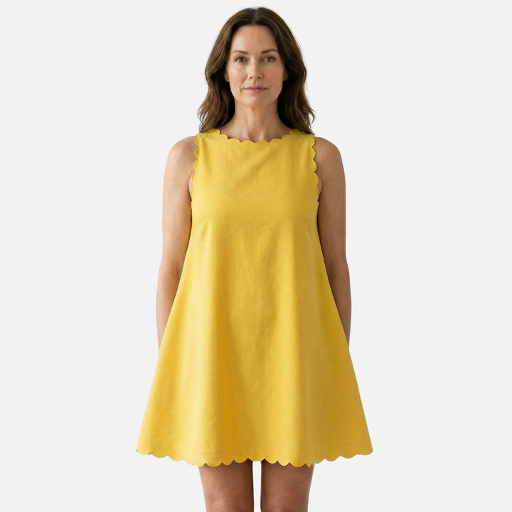 Ärmelloses Baumwoll-Minikleid mit Wellensaum für Damen