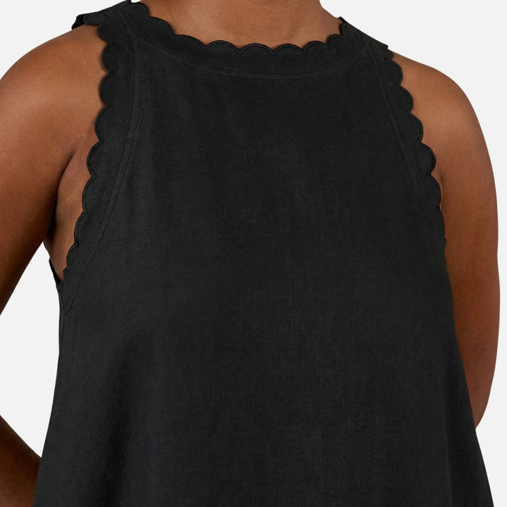 Ärmelloses Baumwoll-Minikleid mit Wellensaum für Damen