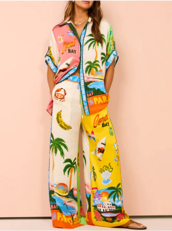 Damen Strand Druck Top und Hose Set | Zweiteilig