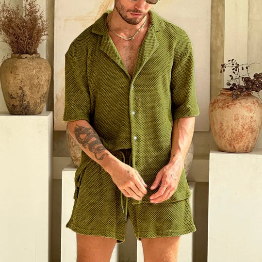 Strukturiertes Hemd- und Kurze Hosen-Set für Herren | Sommer