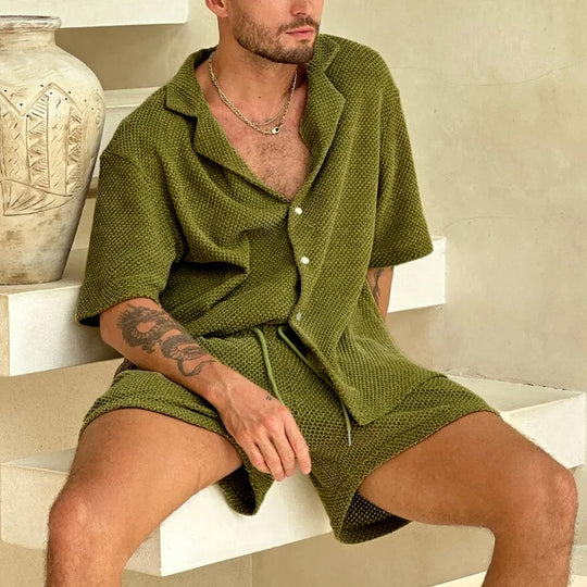 Strukturiertes Hemd- und Kurze Hosen-Set für Herren | Sommer