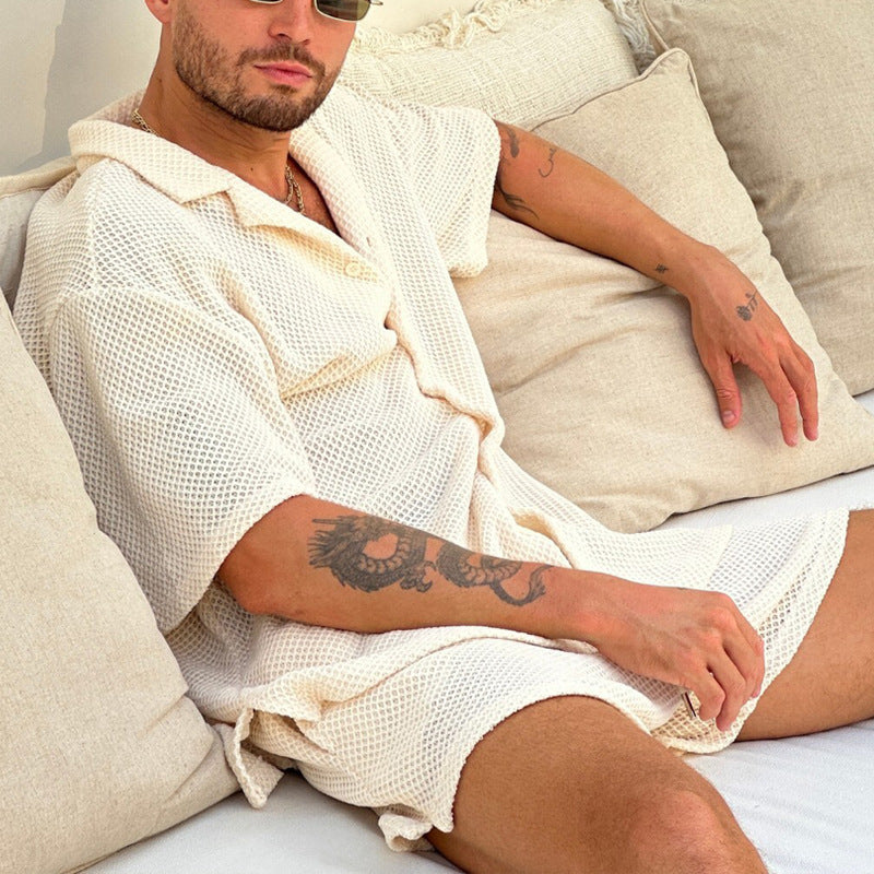 Strukturiertes Hemd- und Kurze Hosen-Set für Herren | Sommer