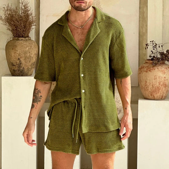 Strukturiertes Hemd- und Kurze Hosen-Set für Herren | Sommer