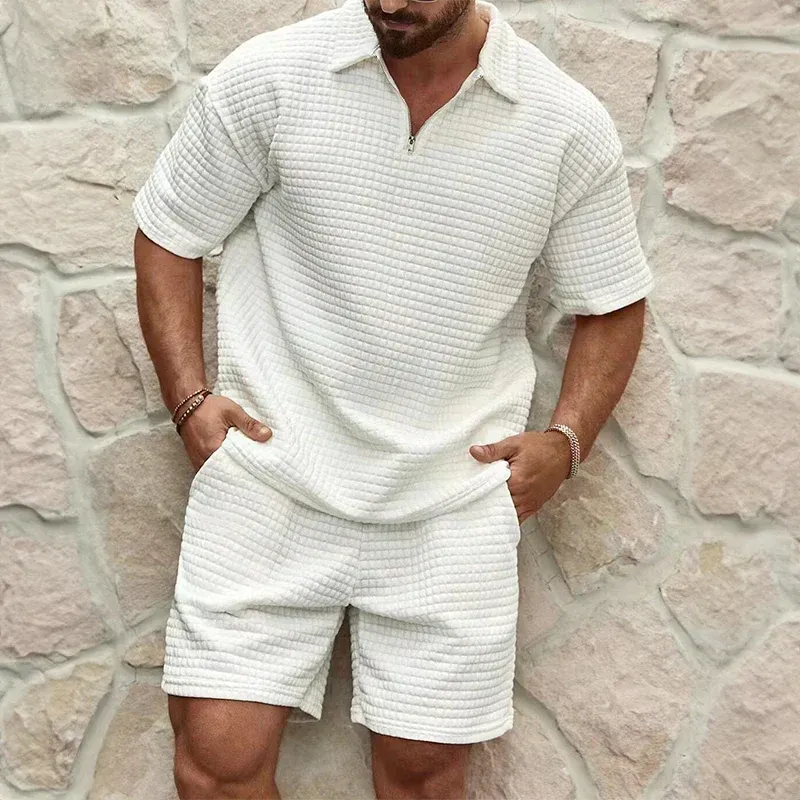 Herren Waffelstrick Kurz Set | Zweiteilig