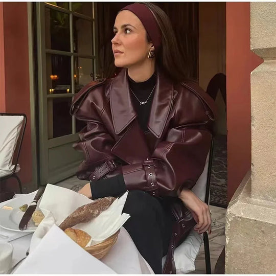 Damen Bomber übergroße Motorradjacke | Kragen Zip Up