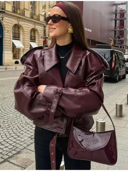Damen Bomber übergroße Motorradjacke | Kragen Zip Up