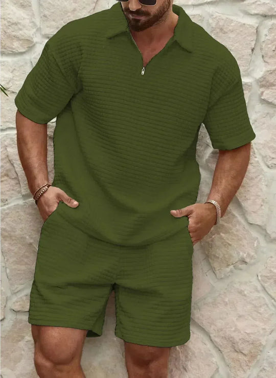 Herren Waffelstrick Kurz Set | Zweiteilig